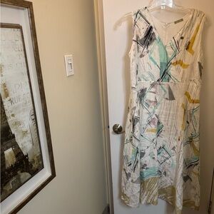 Dolcezza Abstract Print Sleeveless Lined Linen Midi Dress